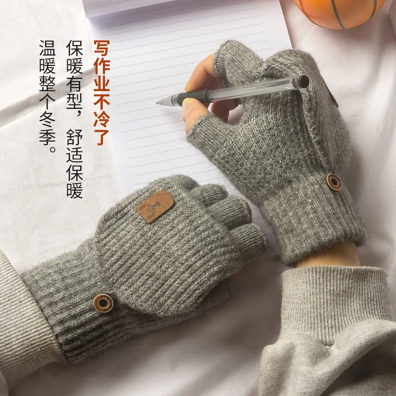 

Winter Knitted Convertible Fingerless Gloves Flip Warm Fingerless Gloves Men Women for Cold Weather