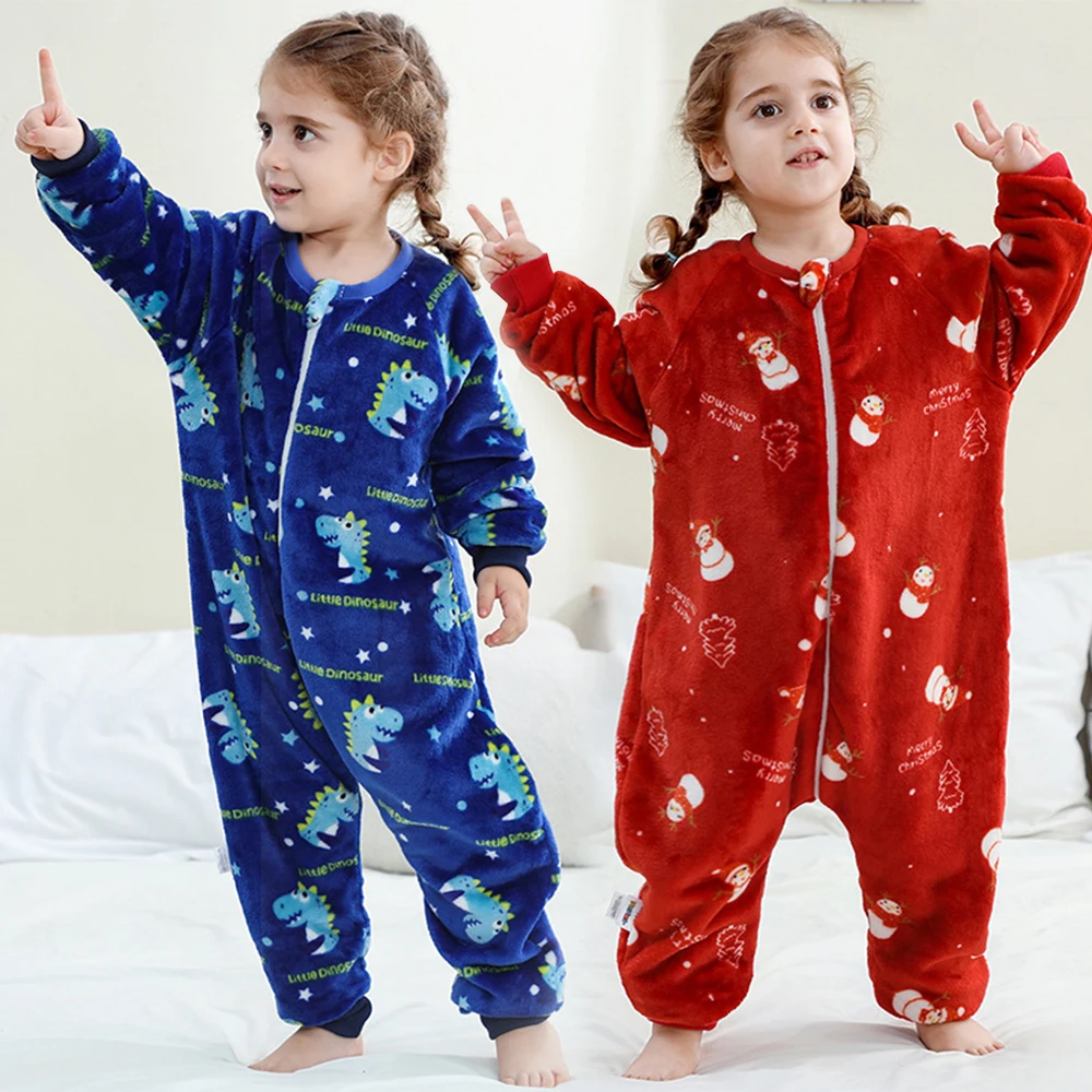 

Цельный боди, зимний детский комбинезон, одежда, фланелевой комбинезон с длинными рукавами для детей, одежда для сна Санта-Клауса с полным принтом