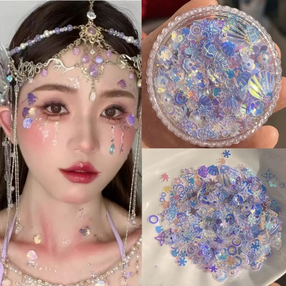 DIY เครื่องมือพลาสติก Mermaid Flake Glitter Shell Shape Reuseable Glitter ผงล้างทําความสะอาดได้ Auroral coloration Shell Sequins รูปภาพ