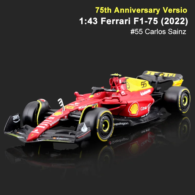 In Stock Bburgao F1 1:43 Ferrari F1-75(2022) 75th Anniversary Edition Alloy Miniature Diecast Model Charles Leclerc Toy Car Gift