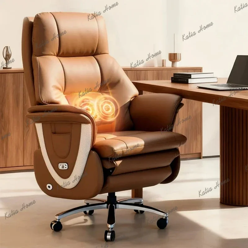 Electric Genuine Leather Executive Office Seating Multi-Function Massage Reclining Furnish Ergonomic Napping Rest Furnishing
