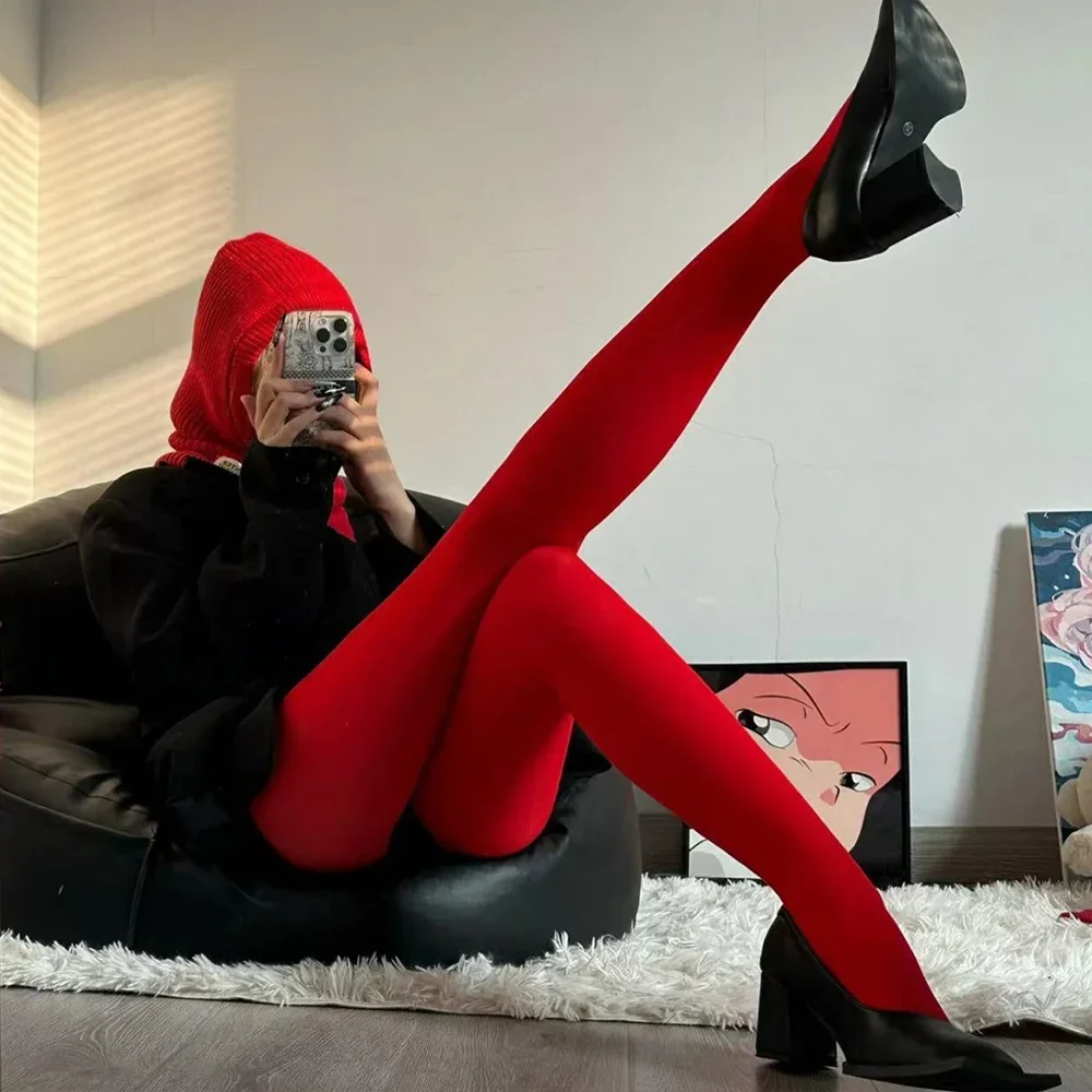 Women Red Tights Korea Velvet Stocking Leggings Slim Lingerie Pantyhose Matte Velvet Socks 여자이벤트속옷 Party Clothing Accessories