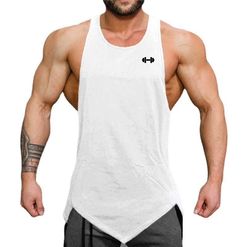 Dumbbel Elements Running Vests Irregular Hem Gym Tank Tops Mens Summer Sports Bodybuilding Clothing Fitness Sleeveless Shirt