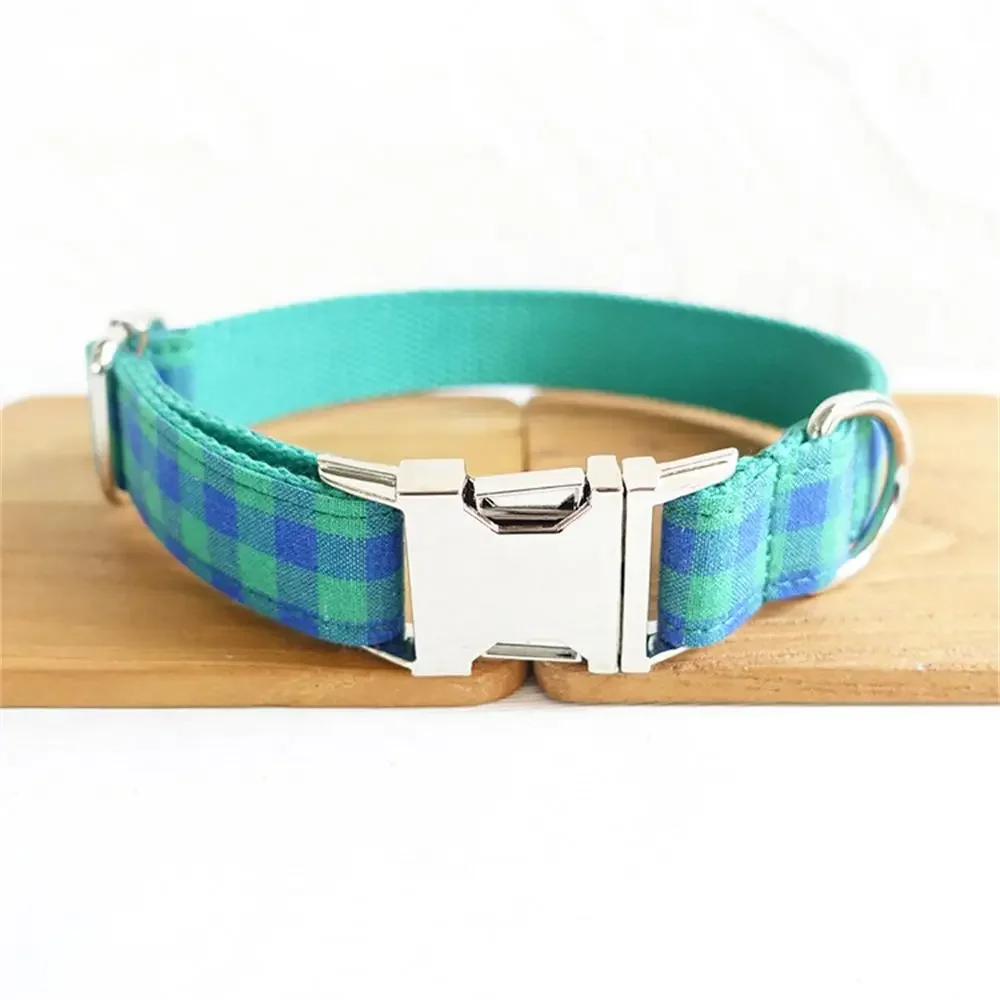 Personalized Pet Collar Free Engraving Custom Puppy Nameplate ID Tag Adjustable Buckle Green Blue Suit Plaid Collars Leash