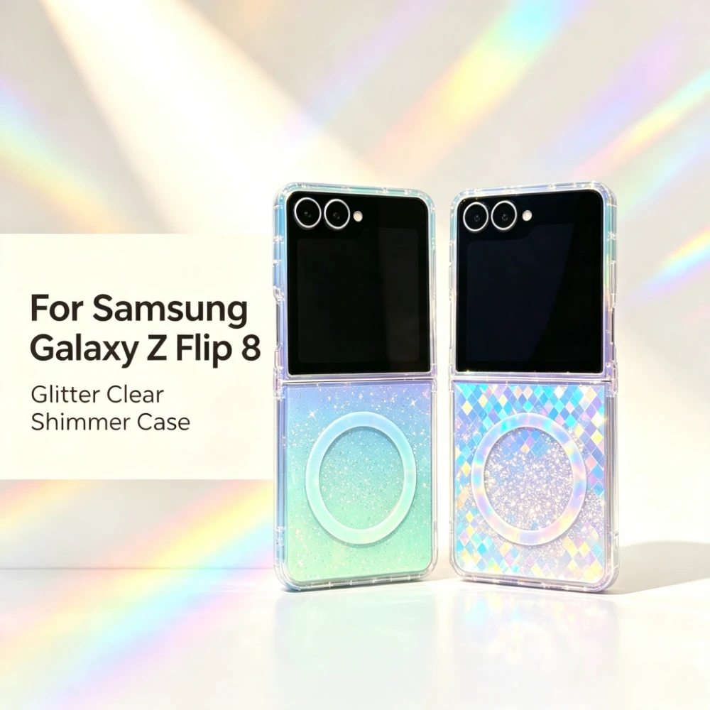 Coque de protection magnétique transparente à gradient arc-en-ciel scintillant pour Samsung Z Flip 8 7 6 5, anti-chute, pour téléphone pliable