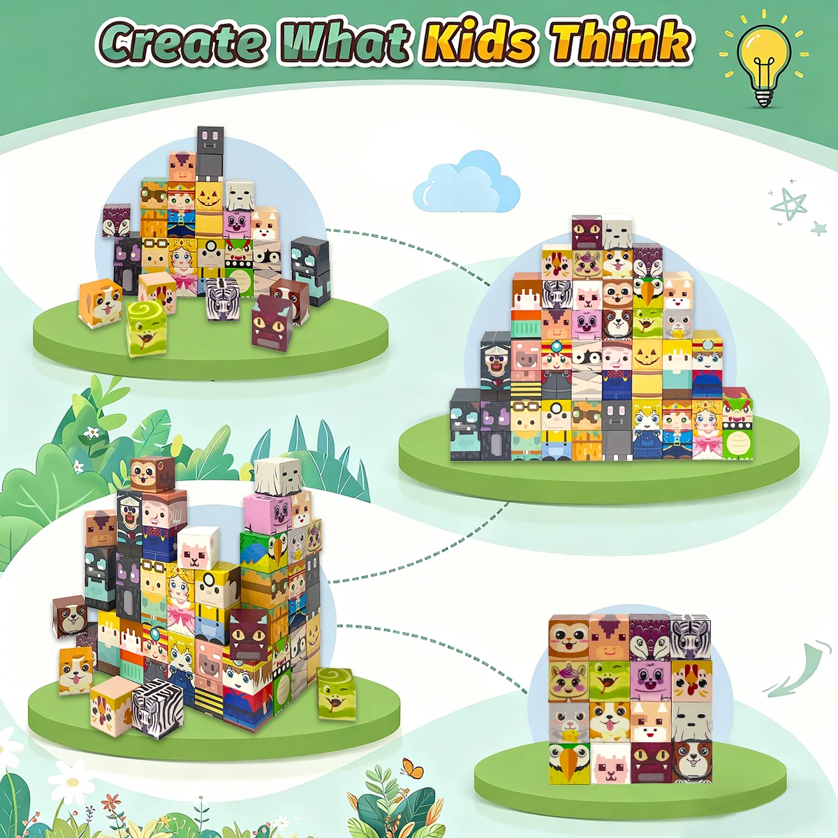 磁気ビルディングブロックおもちゃ キャラクター 動物 磁石付き 組み立ておもちゃ STEM感覚ギフト 子供 男の子 女の子向け 16/36個