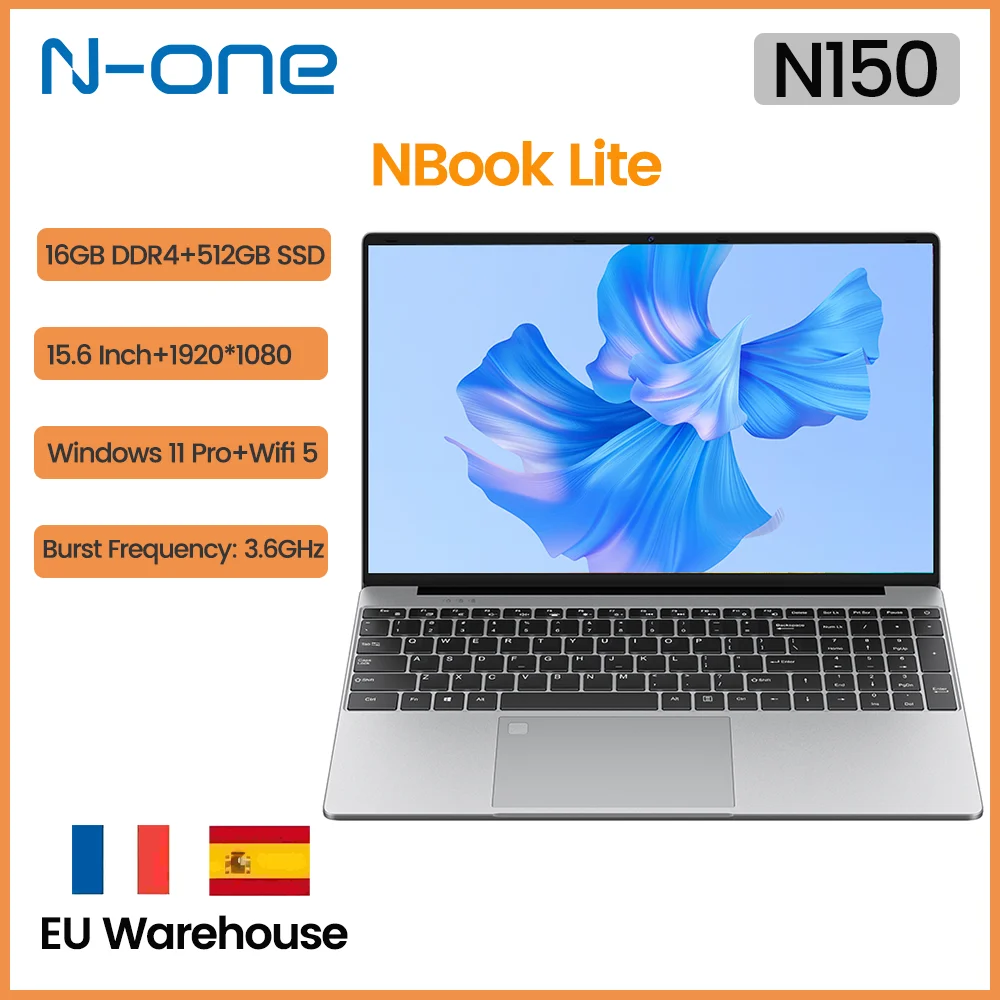 N-one NBook Lite 15.6'' Laptop 16GB DDR4 512GB SSD Intel® Twin Lake N150 Computer 1920*1080 IPS Screen Windows 11 Pro Notebook