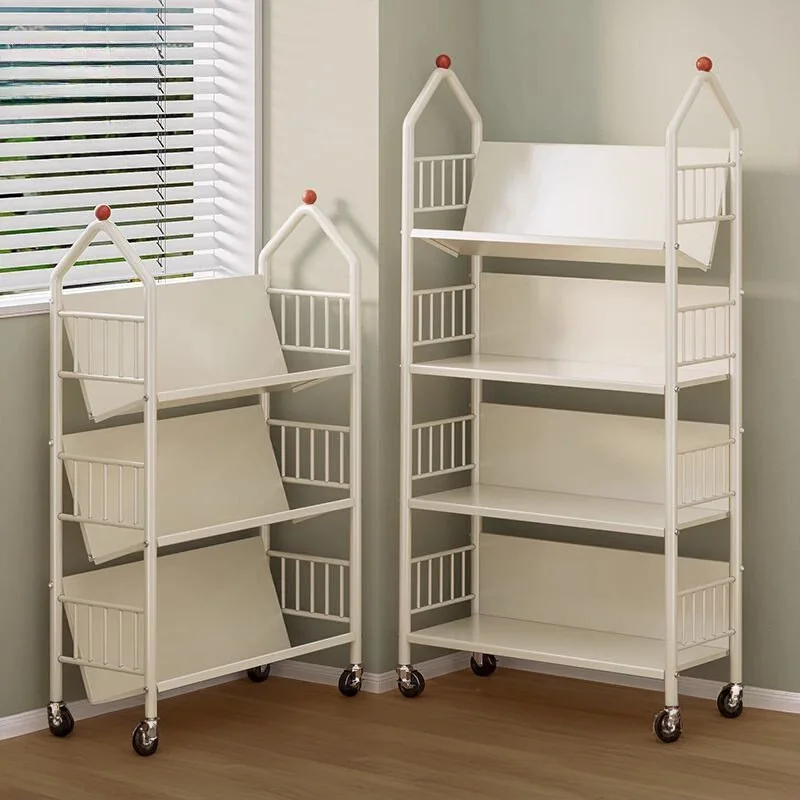 For floor movable pulley small bookcase household simple storage frame wrought iron