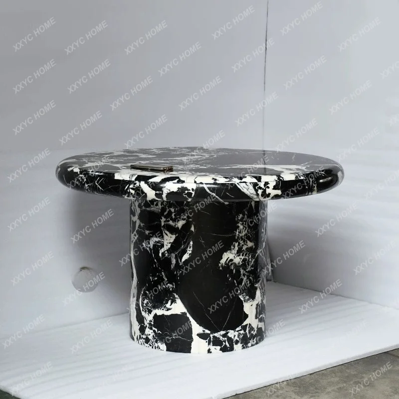 Bulgari black marble dining  round table small apartment household natural stone table dining table