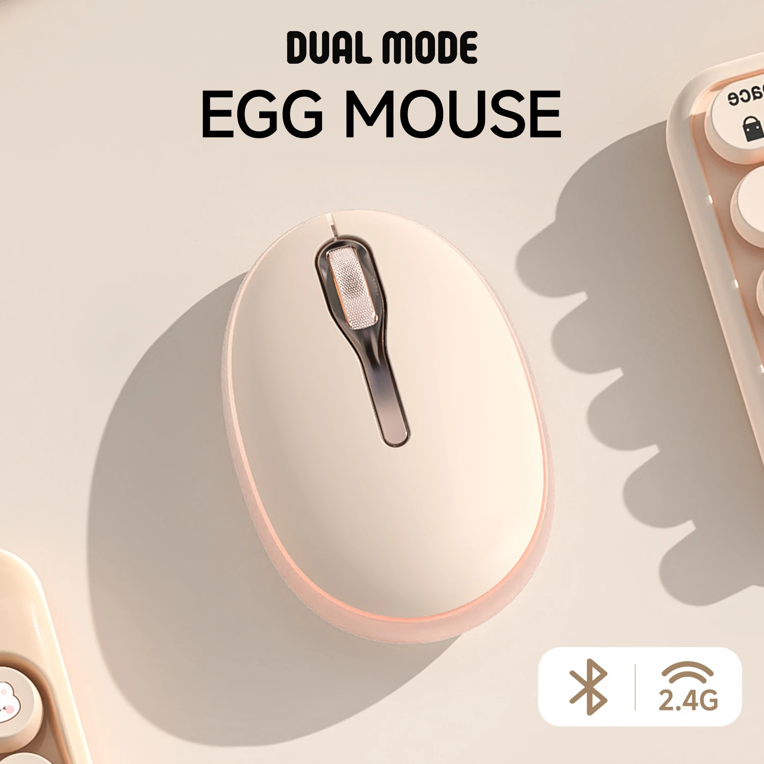 Dual Mode Wireless Bluetooth Mouse Cute Egg Shaped 4000DPI Type-C Rechargeable 75g Lightweight Ergonomic Mice for Laptop PC Mac