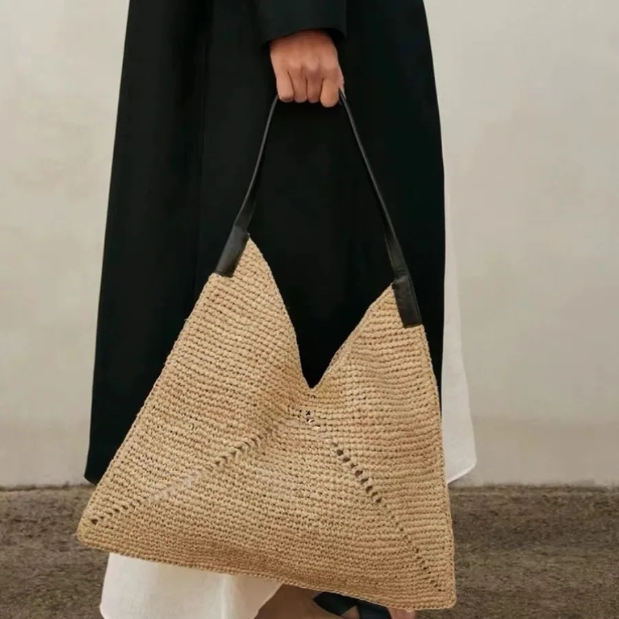 

2026 New Internet Famous Same Style Fashion All-Match Straw Bag Triangle Casual Design Shoulder Handbag Trendy
