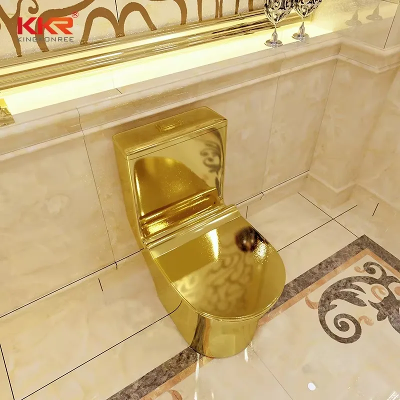 Luxury Gold Modern Toilet Set One-Piece Dual-Flush Square Bowl With S-Trap & Floor Mounted Design