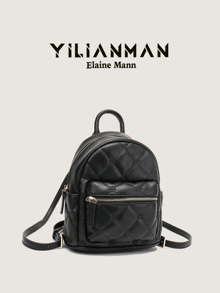 Elegant Diamond Pattern Women's Backpack Lightweight Travel Versatile College Student Shoulder Bag Soft Cotton  Zipper ...