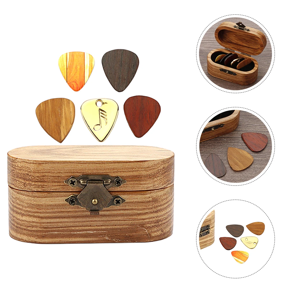 

1 set Guitar Picks Set Walnut Wood Holder Case Electric Acoustic Bass Storage Display Container Musical Accessories L835