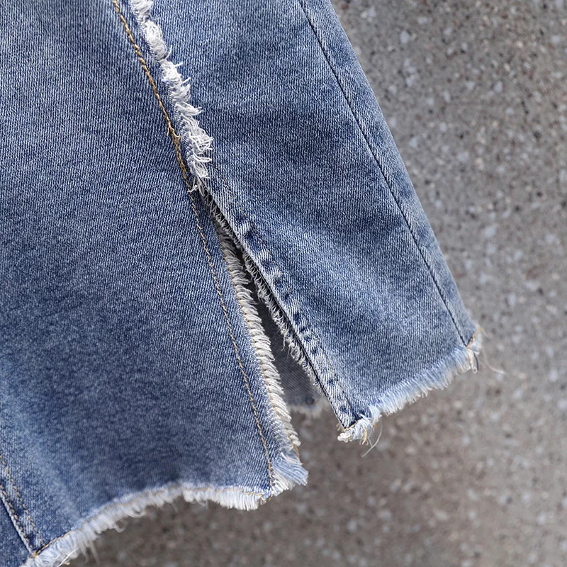 Джинсовая юбка трапециевидной формы с высокой талией и разрезом средней длины, летняя тонкая женская юбка больших размеров Faion Commute Sle Pure Color Artistic ket