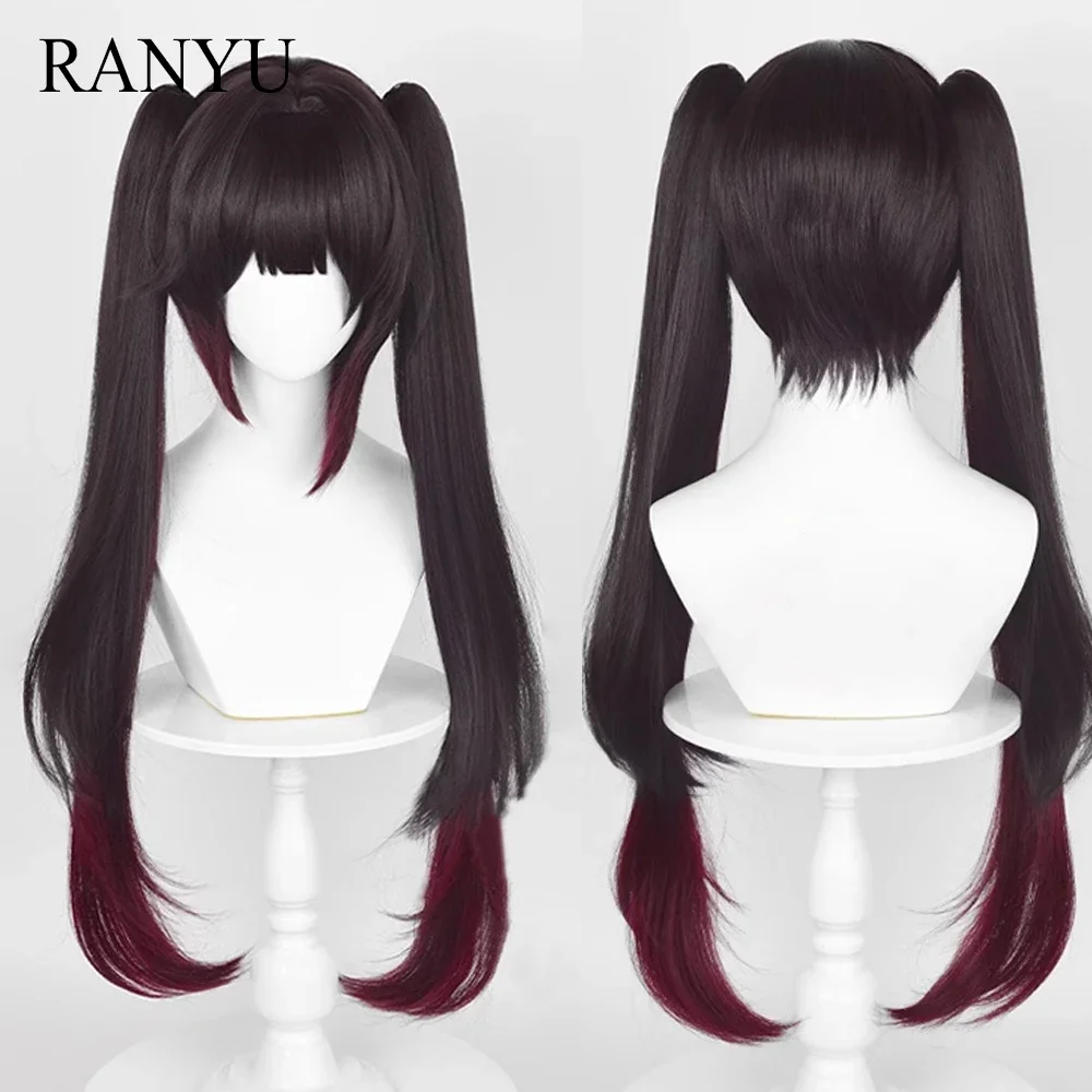 

RANYU Honkai Star Rail Sparkle Wig Synthetic Long Straight Brown Wine Red Mix Layered Ponytail Game Cosplay Hair Wig for Party