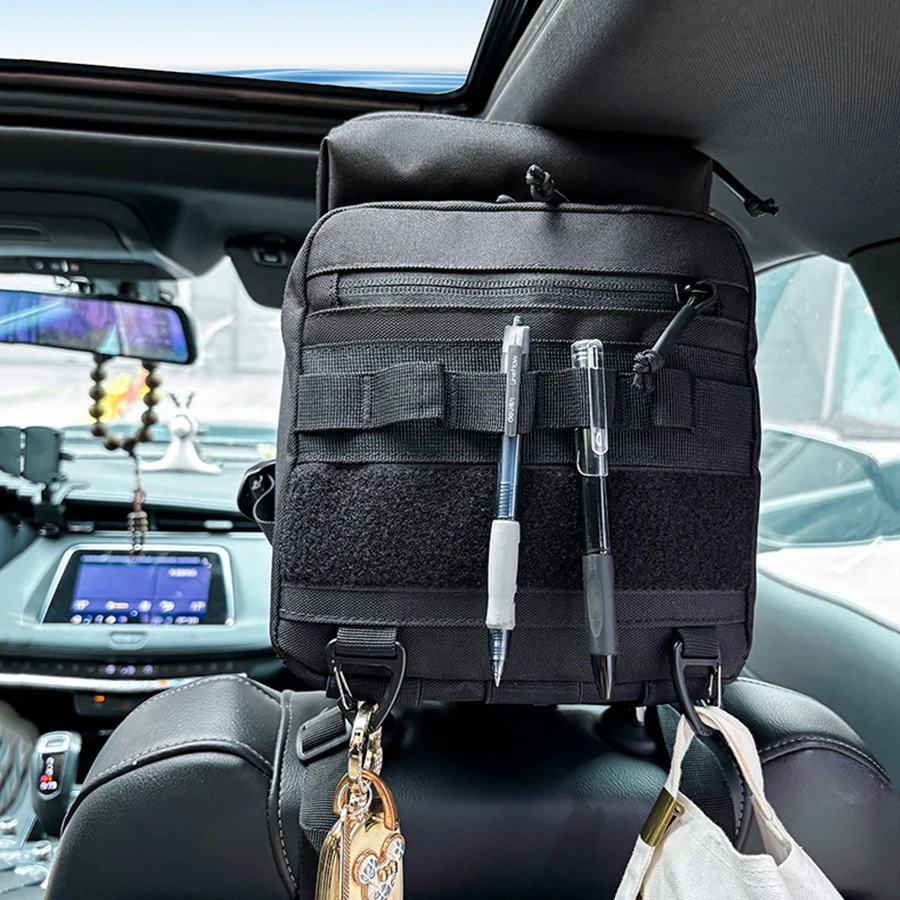 CAMPINGMOON BK-PL Multifunktionale Auto-Kopfstützen-Aufbewahrungstasche mit integriertem Organizer und Brillentasche, universelle Rücksitztasche für das Auto – Detail 2
