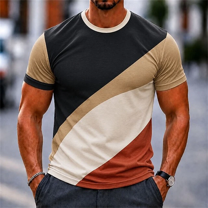 Men's Fashion Patchwork Print T-Shirt Creative Short-Sleeve T-Shirt Unisex Outdoor Casual Crew-Neck Top Summer Clothing
