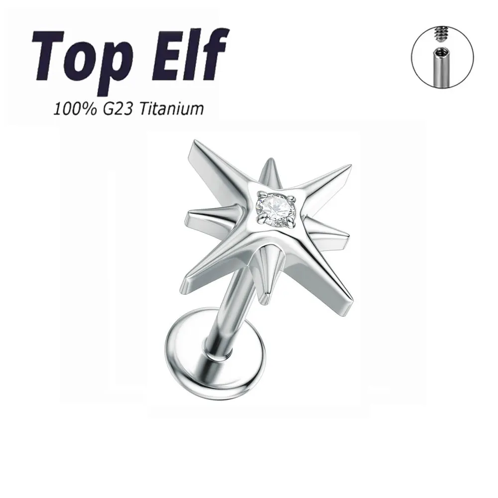 G23 ASTM F136 Titanium External Thread North Star Lip Nails Stud Earring Labret Ring Cartilage Helix Piercing Jewelry