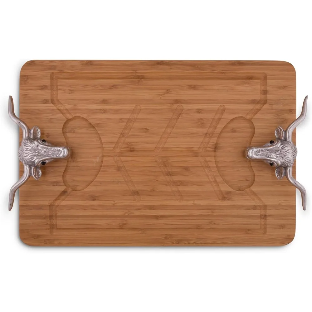 

Дизайн суда, алюминиевая ручка с длинным рогом, бамбуковая резьба по дереву/доска для сыра, большой поднос для сервировки мяса или закусок, 20 дюймов