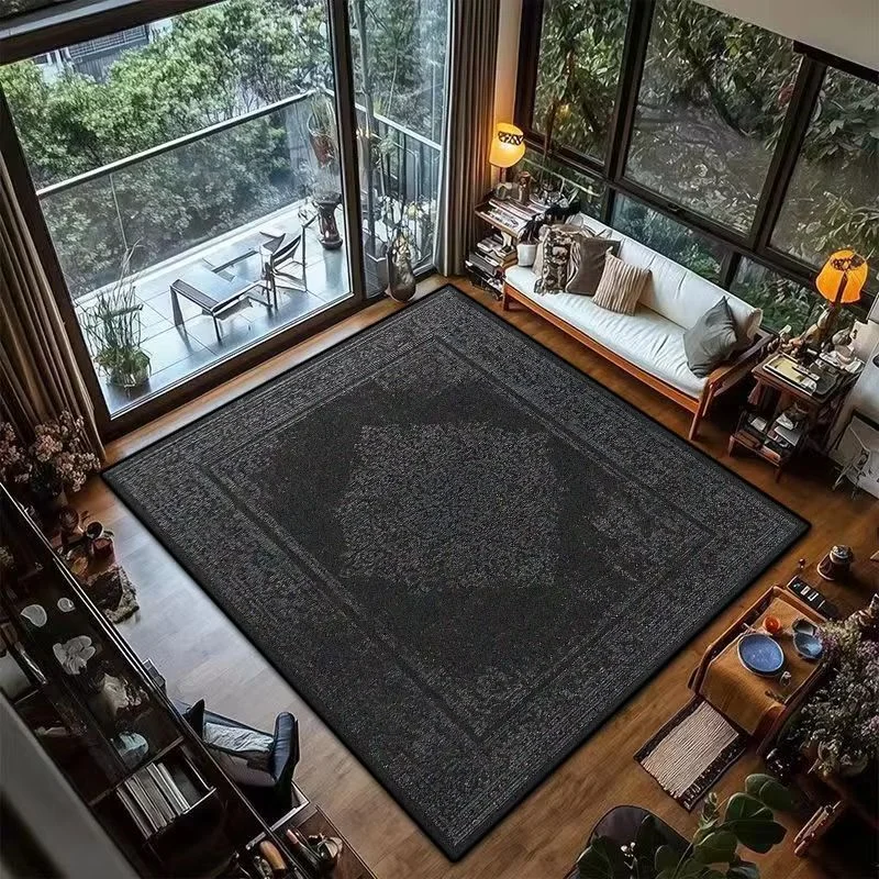 VIKAMA Black Vintage Persian Carpet Non-Slip Resistant Living Room Sofa Floor Mat Dining Room Bedroom Carpet Home Decoration