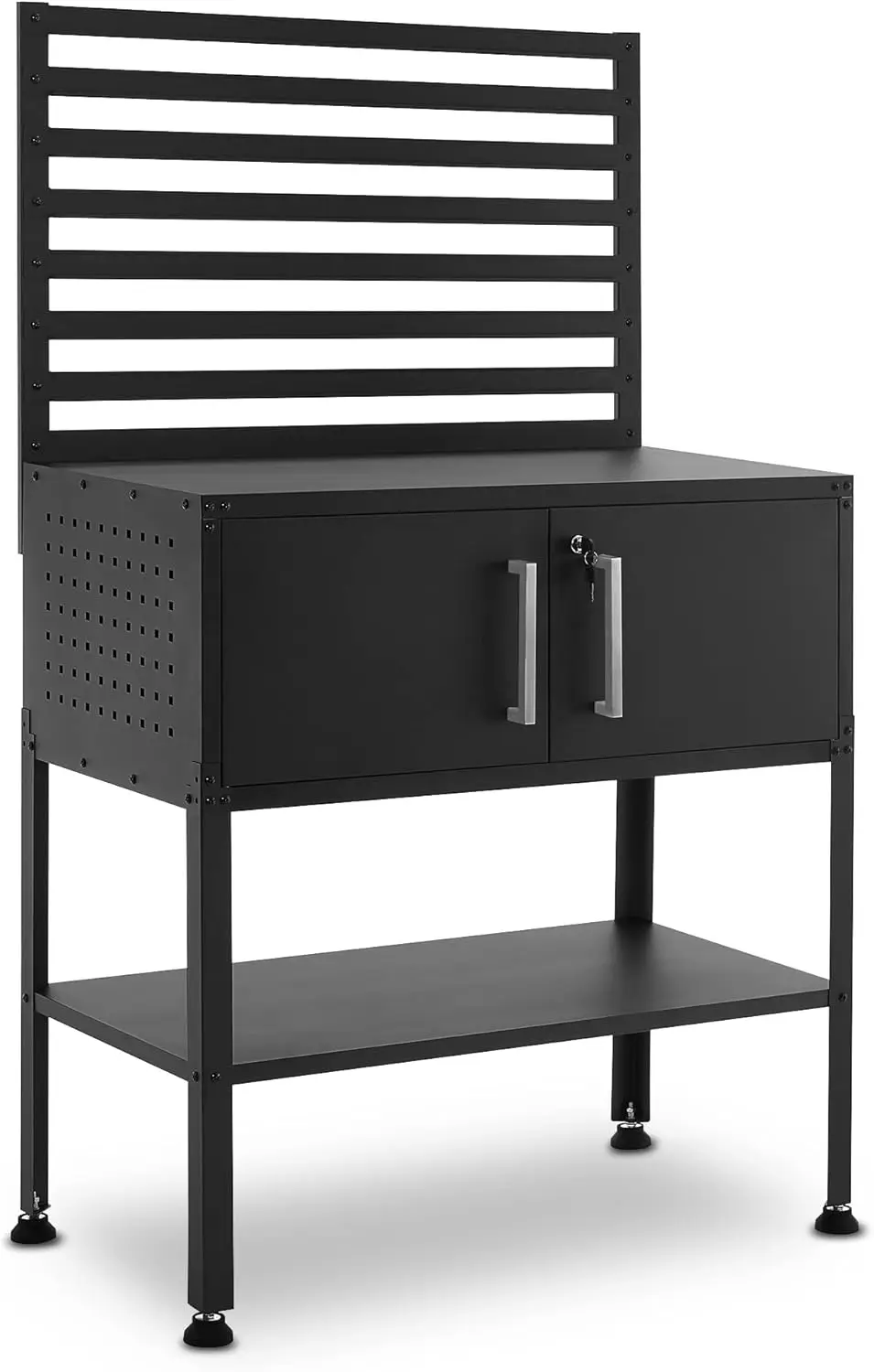 Metal Workbench for Garage, Adjustable Worktable with Storage Cabinet for Home Office, Basements, Bench-81 (Black)