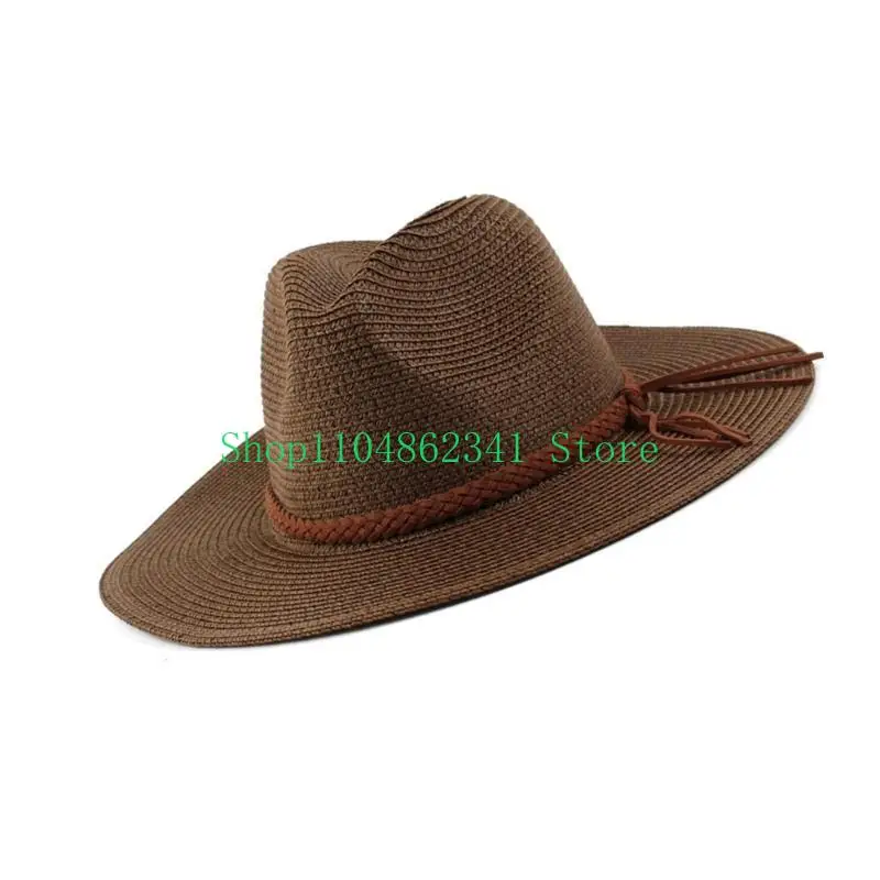 5ASD عطلة القش قبعة غربية الشمس منسوف يدويًا قبعة بنما أنيقة للنساء #3