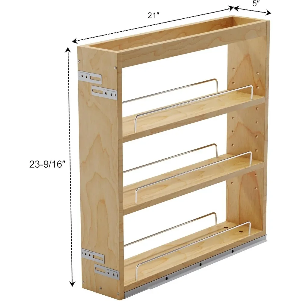 5" Base Pull-out Spice Organizer with Adjustable Shelves for Base Kitchen Cabinet, Bottom Mounted Soft Close Slides