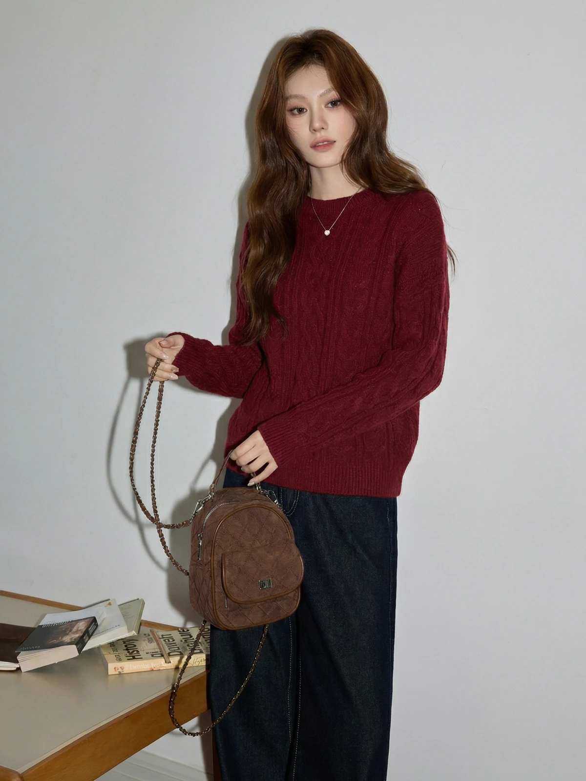 

Red Knitted Loose Fit Sweater Women's Winter New Year round Ne Lazy Sle Soft Comfortable Korean Sle Long Sve Top