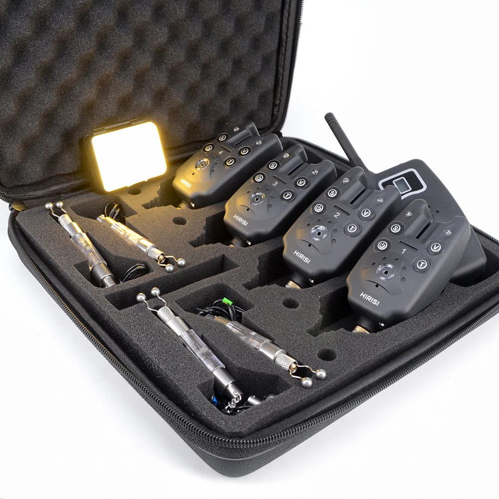 

Wireless fishing bite alarm 1+4 set with 4pcs illuminated swinger in EVA case for carp fishing B1203S