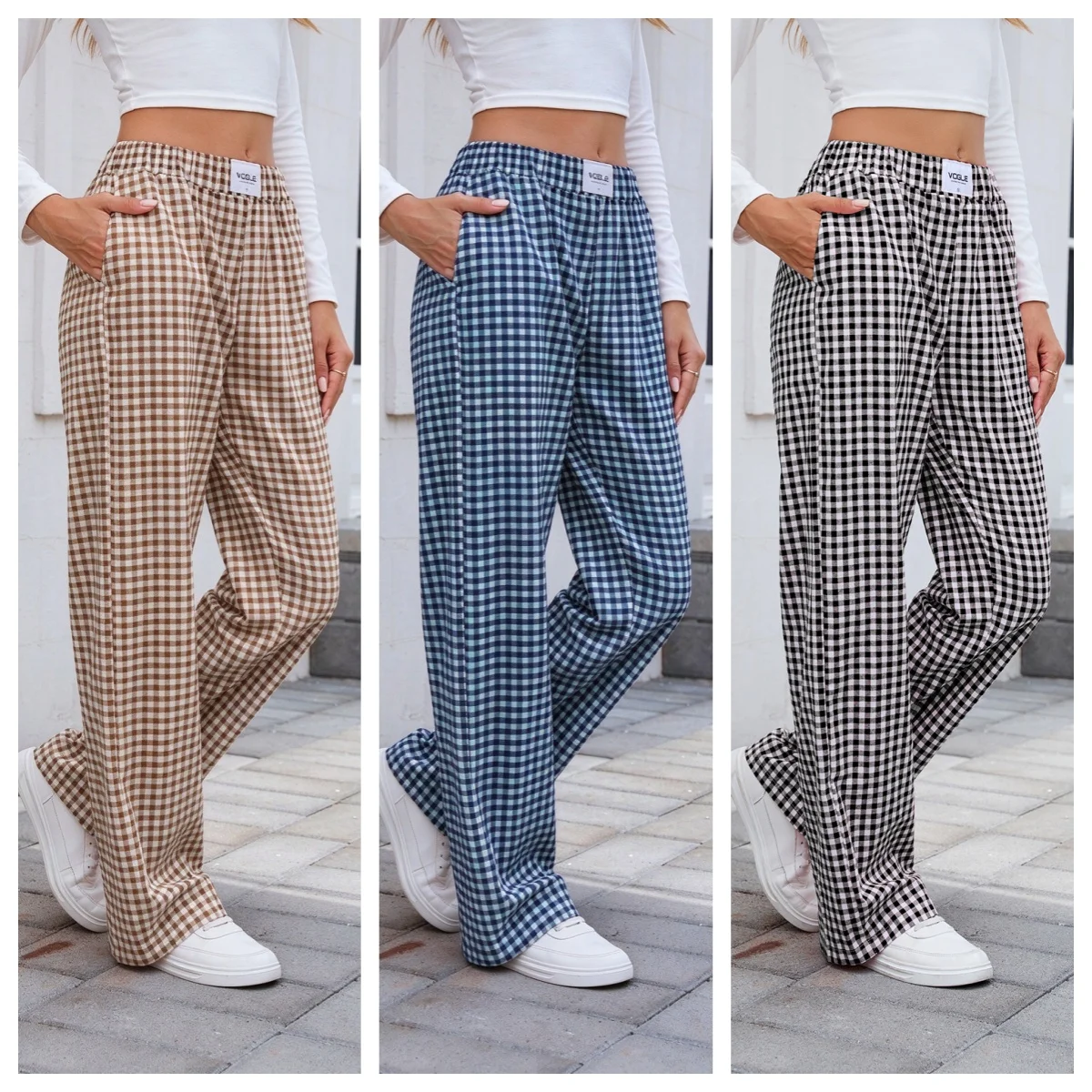 Women's Y2K Checkered Cotton Loose Fit Elastic Waist Woven Pants for Urban Streetwear Female Clothing Women Clothes Women's And