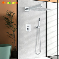Chrome Concealed Bathroom Shower System Set Polished Chrome Bathrooom Shower Faucet Set Accessories 12 Inch Rain Shower Head