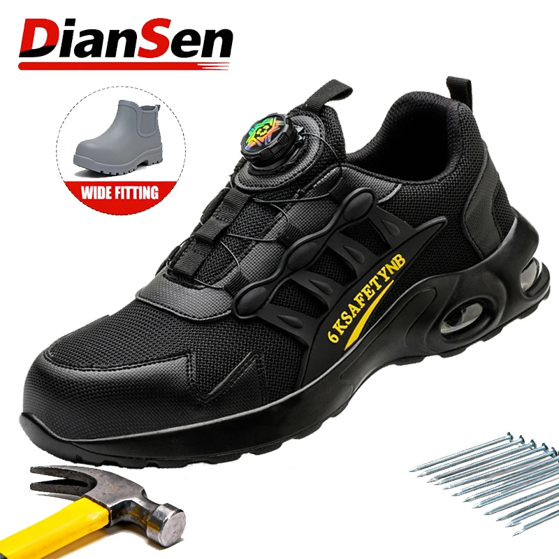 

Men's Rotary Button Safety Boots Lightweight Breathable Sneakers Slip Resistant Safety Shoes Anti-smash Indestructible Shoes