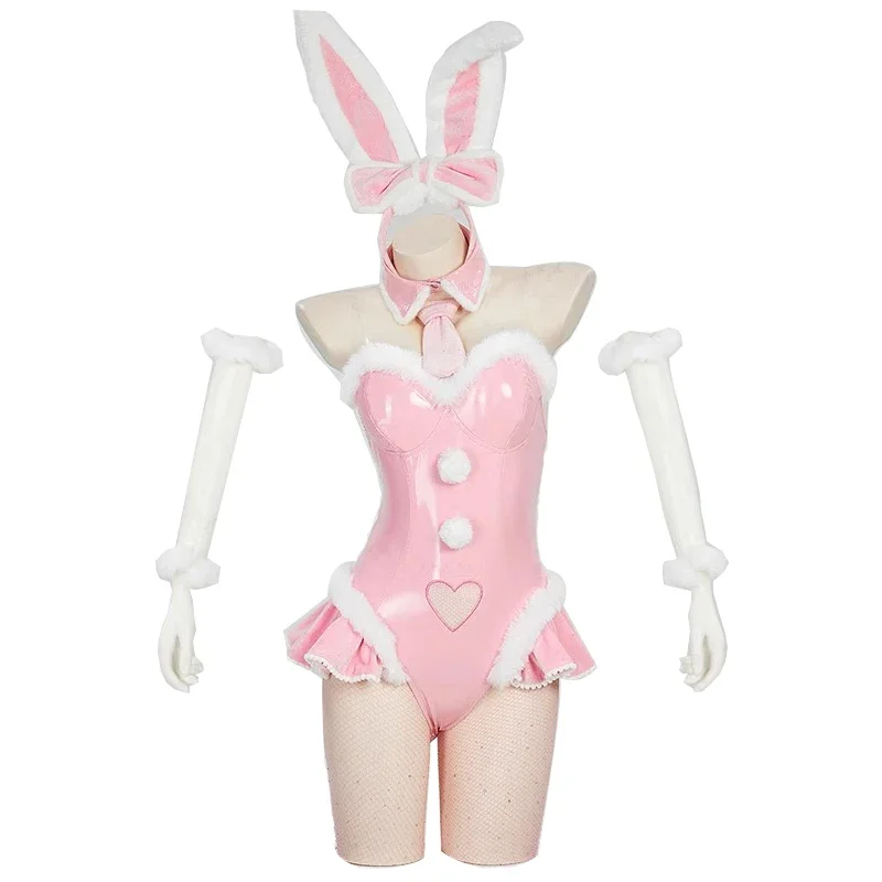 

Anime Miku Cosplay Costume Women Sexy Leather Bodysuit Socks Tie Suit Kawaii Plush Bunny Girl Uniform Halloween Carnival Clothes