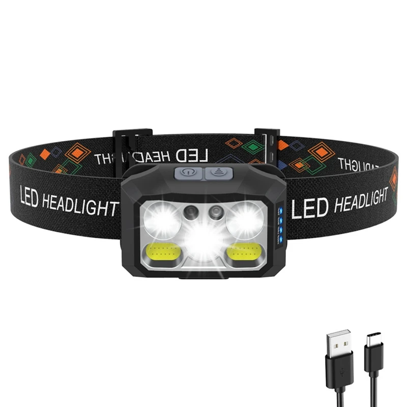 

Top-Rechargeable LED Headlamp, Motion Sensor LED Headlight, For Running, Hiking, Fishing, And Camping