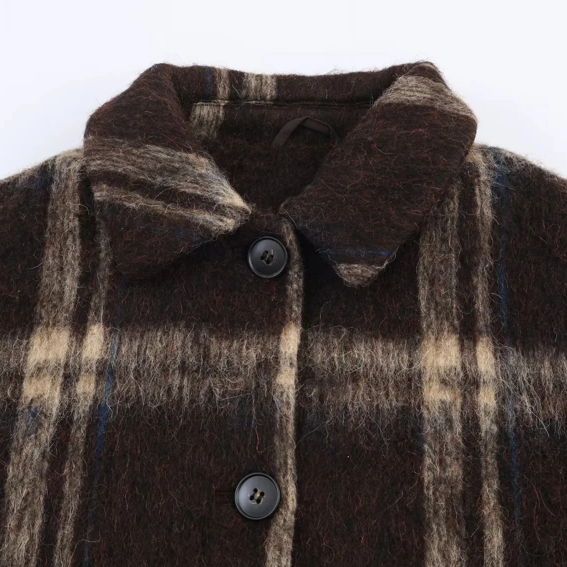 خريف 2026 نمط الشارع الراحة المرأة عادية فضفاضة تناسب منقوشة طويلة الأكمام بدوره إلى أسفل طوق زر واحد سترة ملابس خارجية