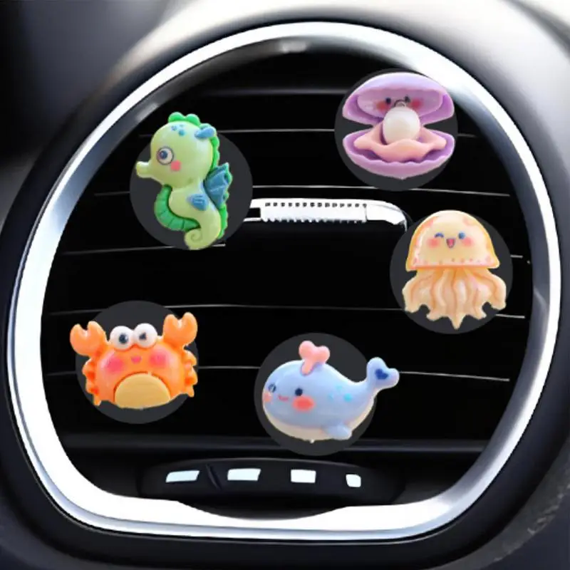 Mini Car Dashboard Decorations 5pcs Sea Animal Miniatures Car Ornament Resin Cartoon Bobblehead Miniature For Car Interior Decor