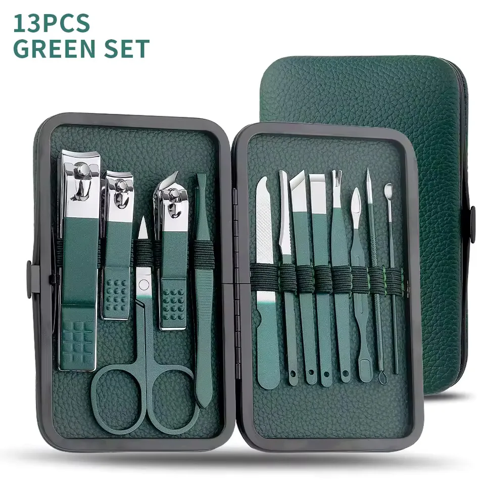 Nagelknipperset, nagelknippers voor thuisgebruik, donkergroene set van 7-24 stuks, pedicure-, exfoliatie- en nagelverzorgingsgereedschap