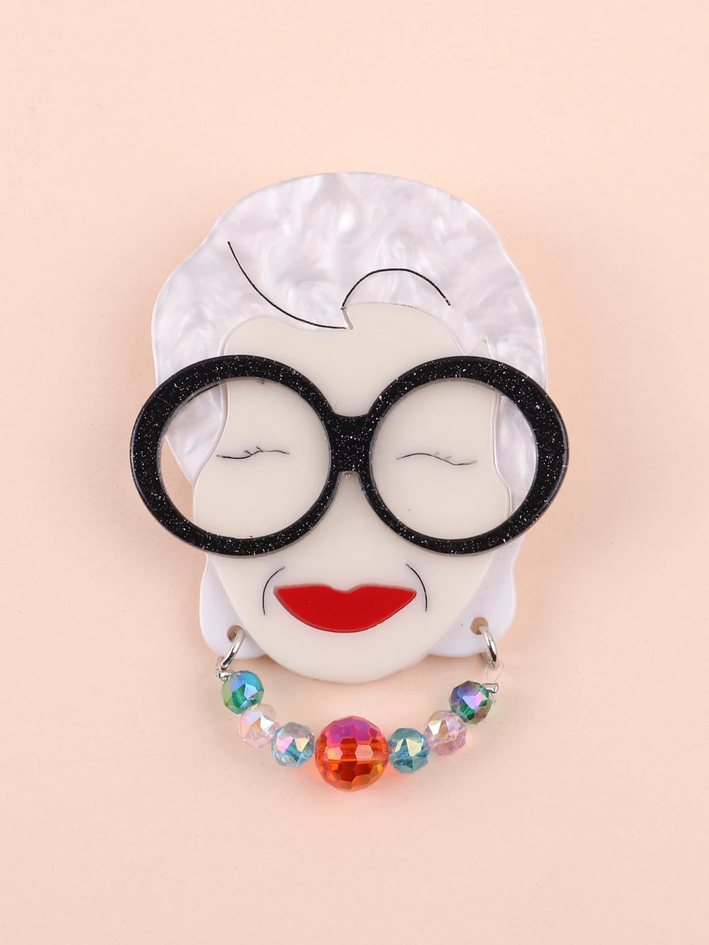 FishSheep Cute Celebrity Lady Figure Brooch for Women Acrylic Modern Granny Big Brooches Pins Fashion Clothing Accessories Gift