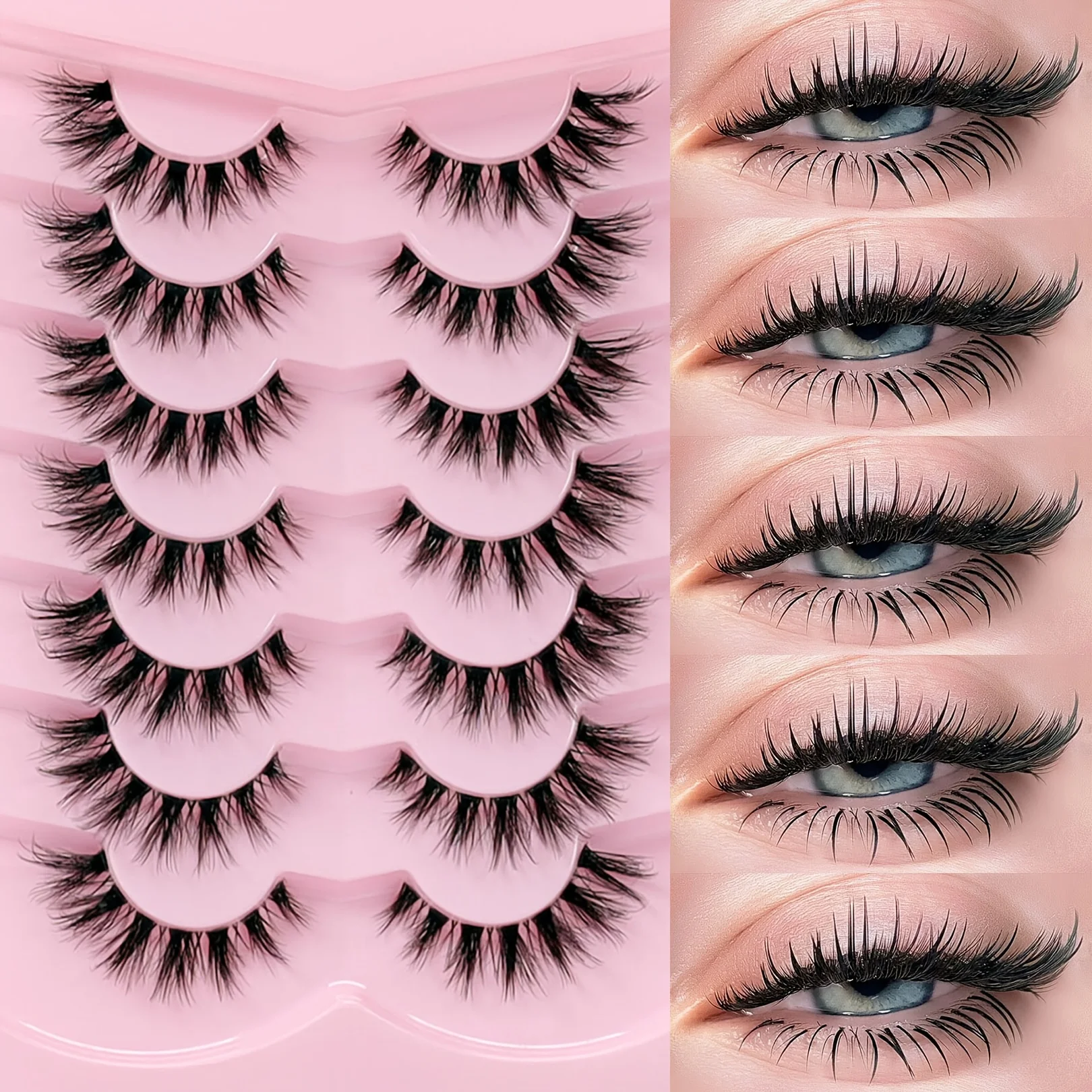 7 pairs of fluffy transparent false eyelashes - natural striped fashion style - luxurious DIY personal eyelashes - reusable, sui