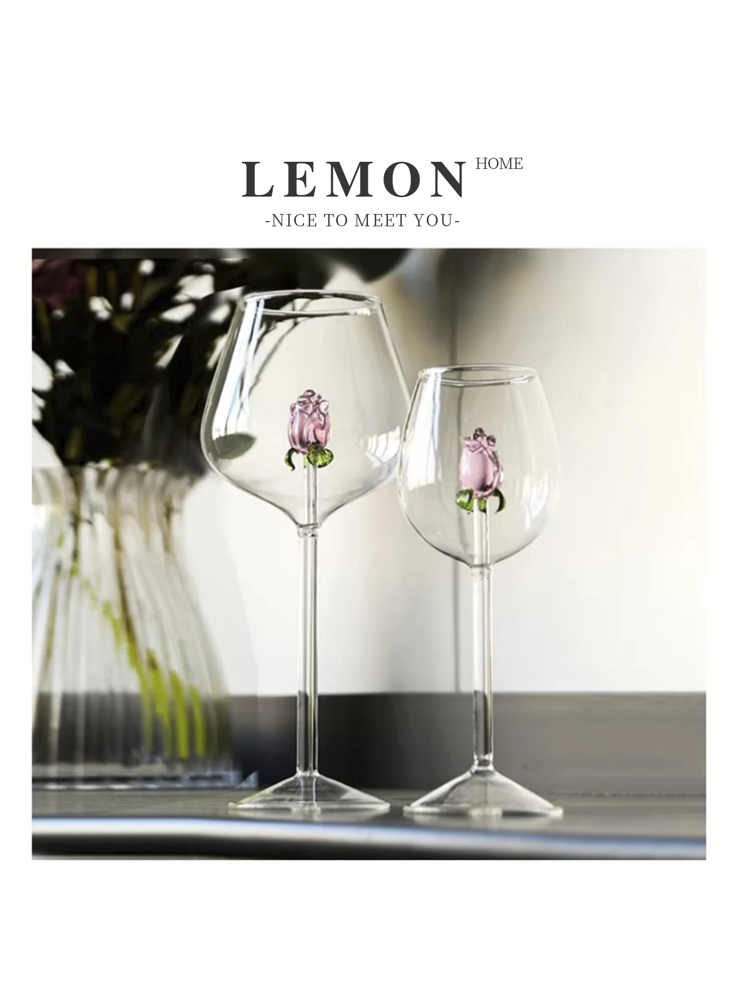

Leomon Home Rose Design Lead-Free Crystal Glass Wine Glasses Champagne Cups Perfect Wedding Gift High-End Cutlery Set