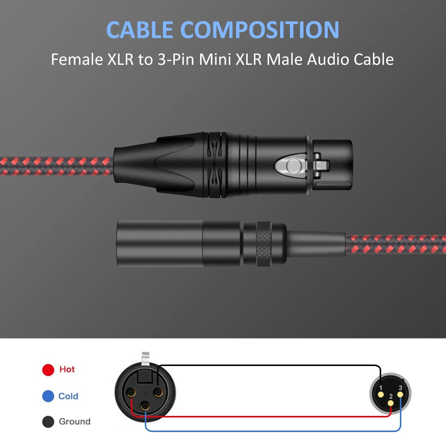 BMPCC 카메라 비디오 지원 마이크 케이블, 3 핀 미니 XLR 수-XLR 암 어댑터 케이블, 4K 샤프 8K