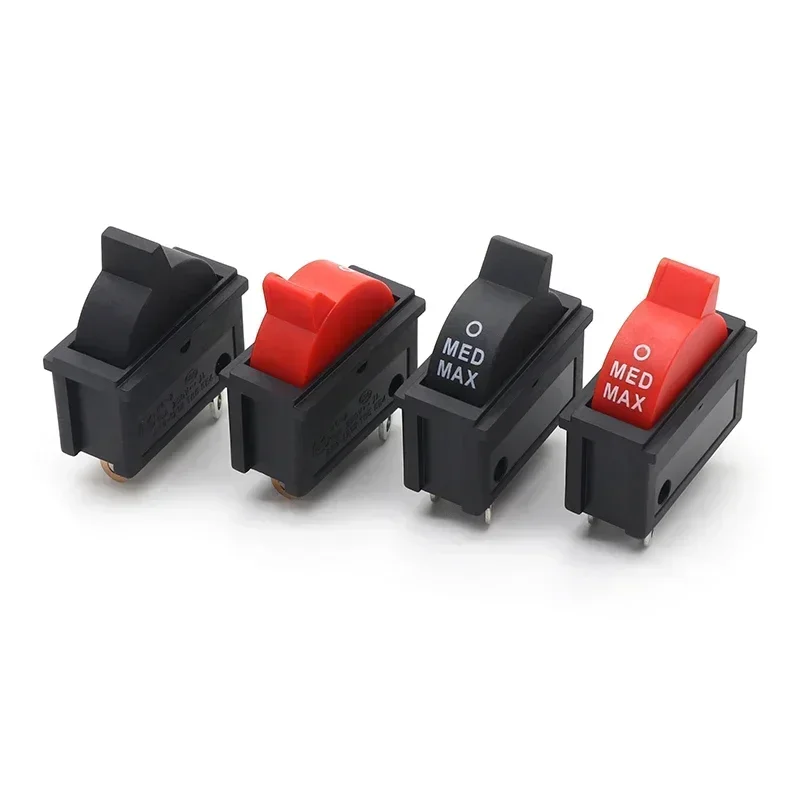 2 ~ 10 unidades KCD16 preto/vermelho botão oscilante de controle de velocidade do vento 10A 250V interruptor de três pinos para cenários como secadores de cabelo