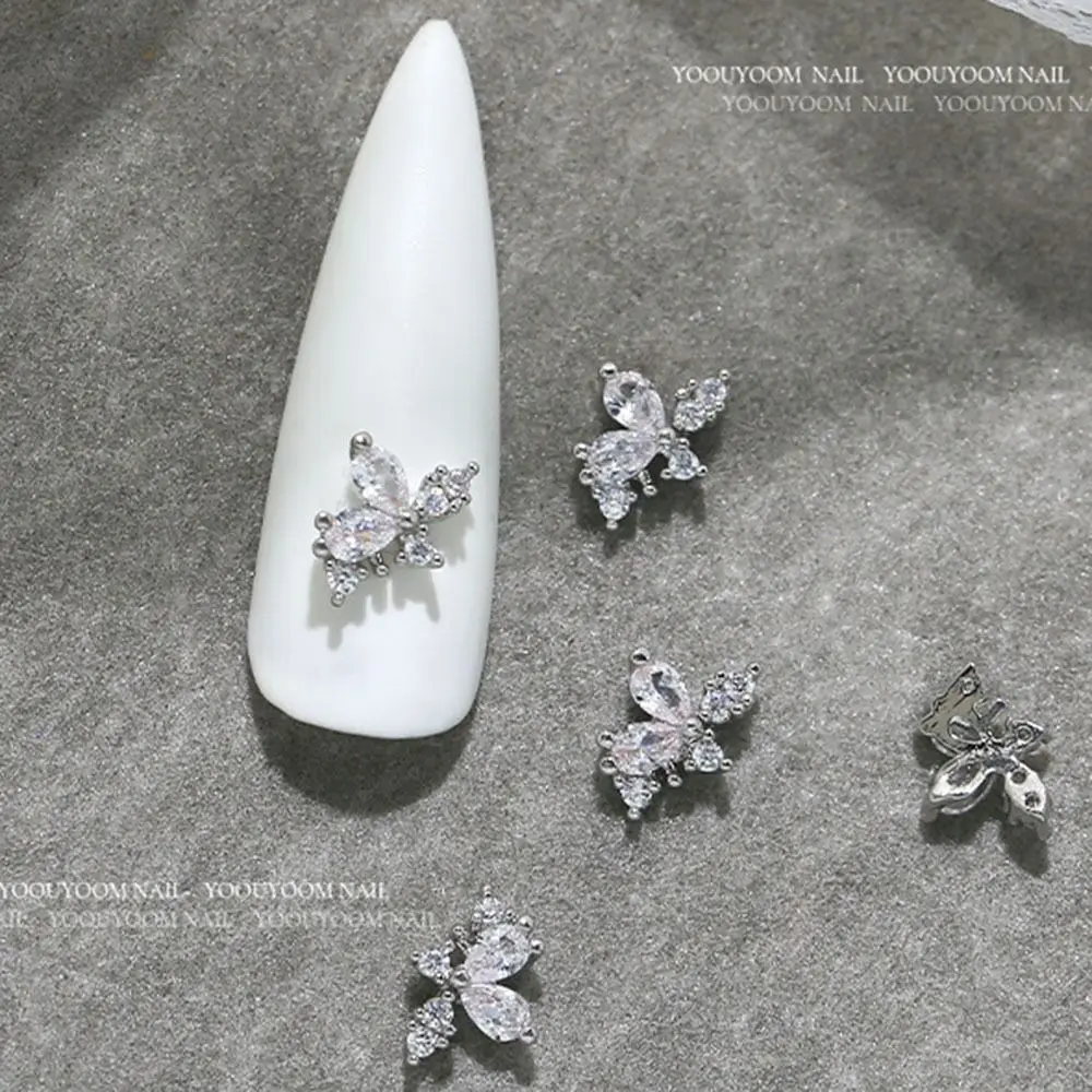 High Quality Silver 3D Manicure Jewelry Nail Charms Bowknot Crystal Nail Rhinestones Art Metal Nail Art Decoration Decorate