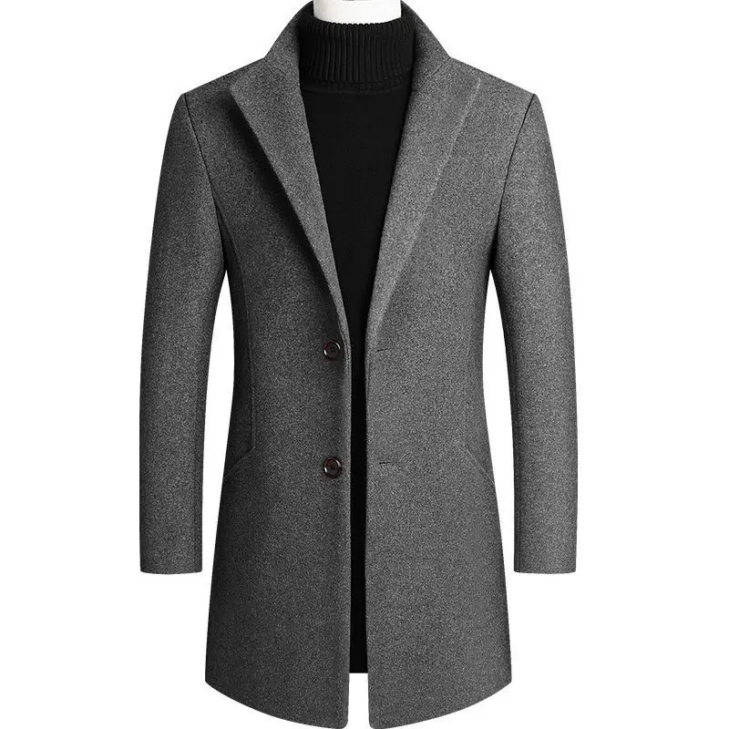 New Winter Fashion Men Warm Long Business Casual Slim Fit Long Sleeve Cardigans Blends Coat Jacket Suit Solid Men\'s Woolen Coats