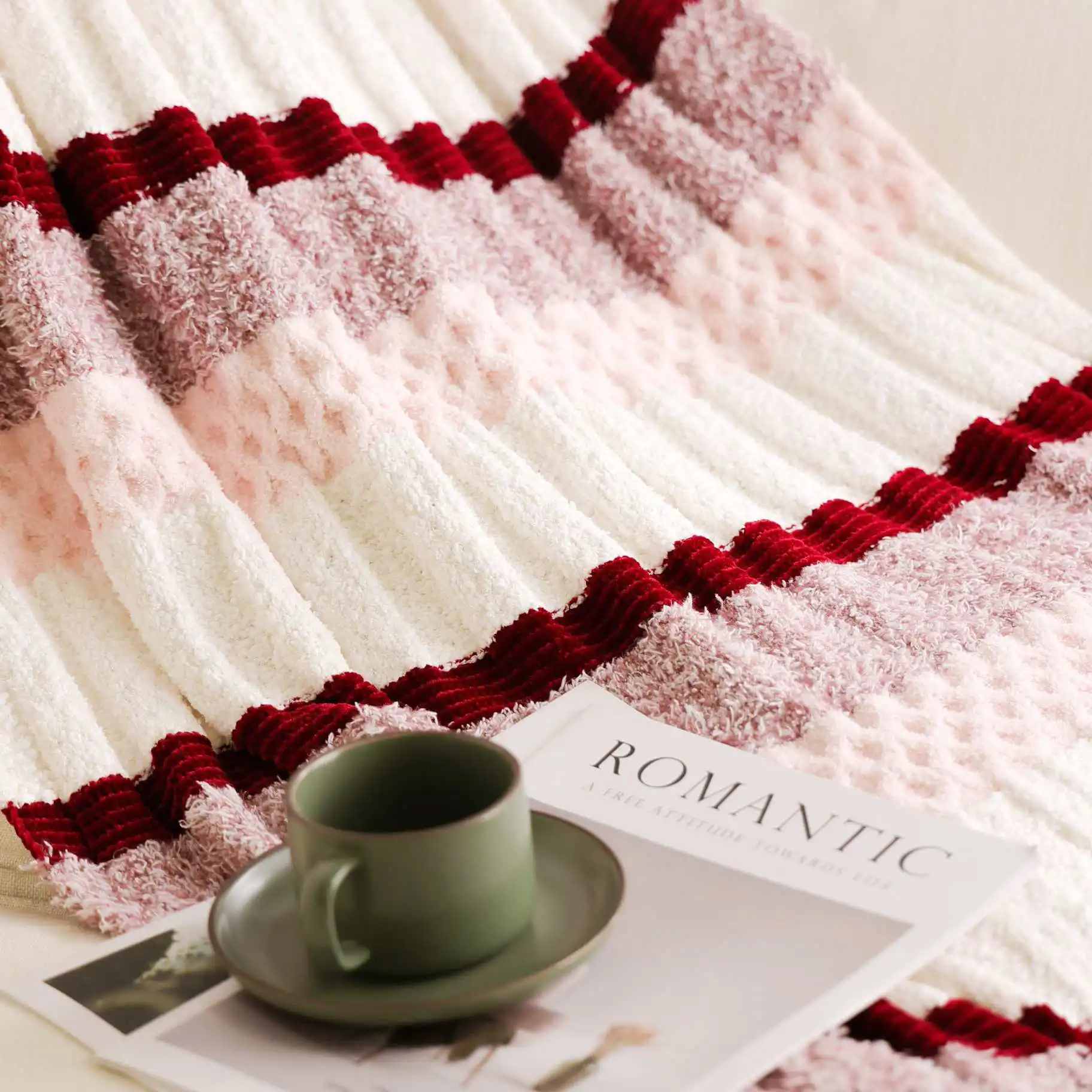 Environmentally friendly throw blanket knitted throw texture solid soft sofa sofa cover decorative knitted blanket