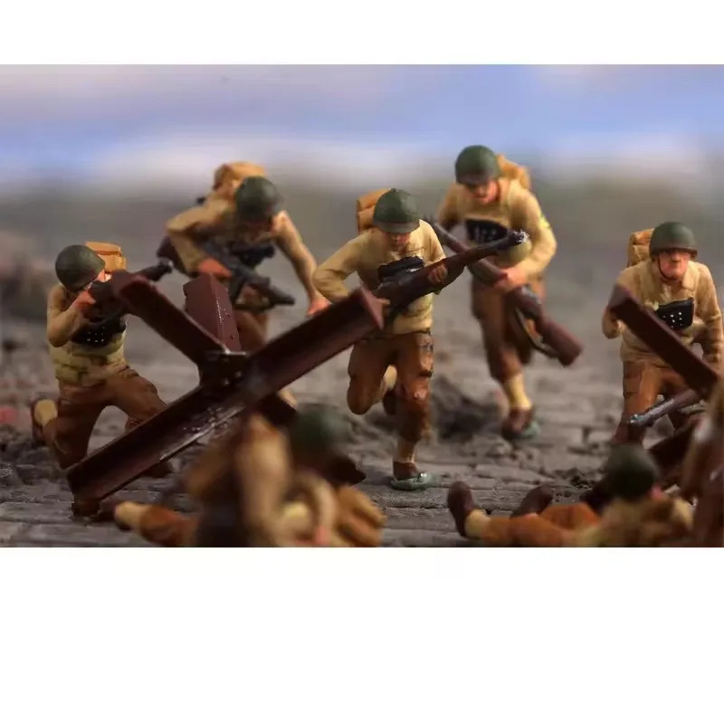 Modell im Maßstab 1:72 Die Normandie Landungen der Vereinigten Staaten 10 Stück Soldaten mit 2 Hindernissen Actionfigur DIY Szenenzubehör