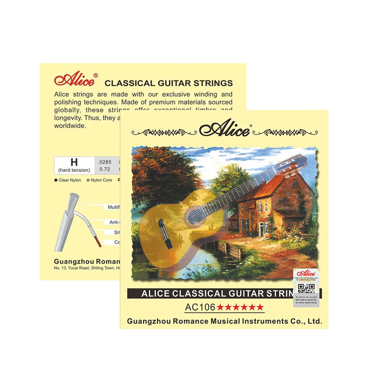 Alice AC106-H Nylon Klassische Gitarrensaiten - Hohe Spannung, Versilberte Kupferlegierung Wicklung, Rostschutz-Beschichtung