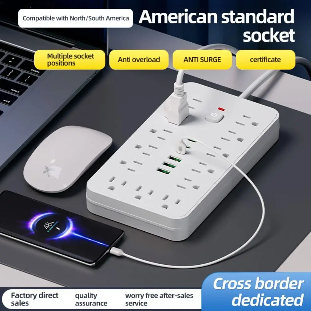 19 In 1 Surge Protector Power Strip USB-A Ports Multiple Outlets Desktop Power Outlet Extender Built-in Surge Protection