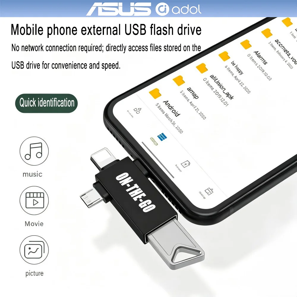 ASUS Multi-Function OTG Adapter 4-in-1 compatible with Apple port Type-C Micro USB Plug and play for USB drives  phones tablets